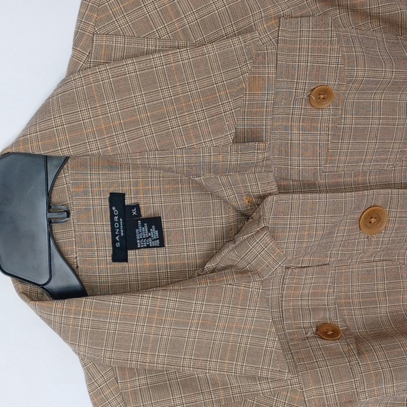 Sandro Plaid Belted Safari Kahki Short Sleeve Jacket XL - Picture 2 of 7